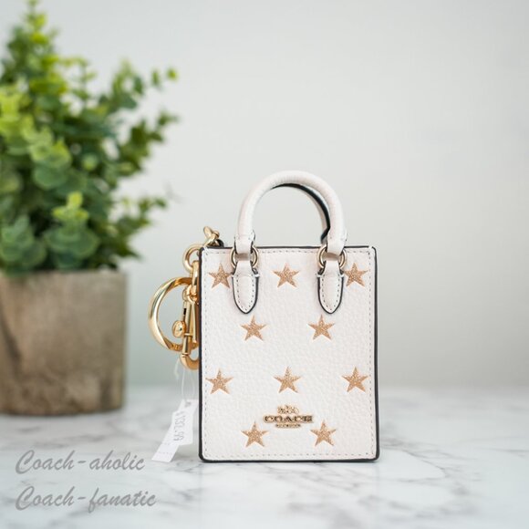 NWT Coach CX074 North/South Mini Tote Bag Charm With Star Print - Picture 1 of 11
